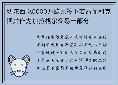 切尔西以5000万欧元签下若昂菲利克斯并作为加拉格尔交易一部分